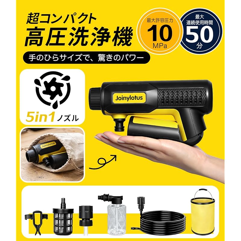 High-Pressure Washer [2026 Innovative Model - Foldable] 10MPa Powerful Spray, Cordless, Compact, Self-Priming, USB-C Rechargeable, Multifunctional