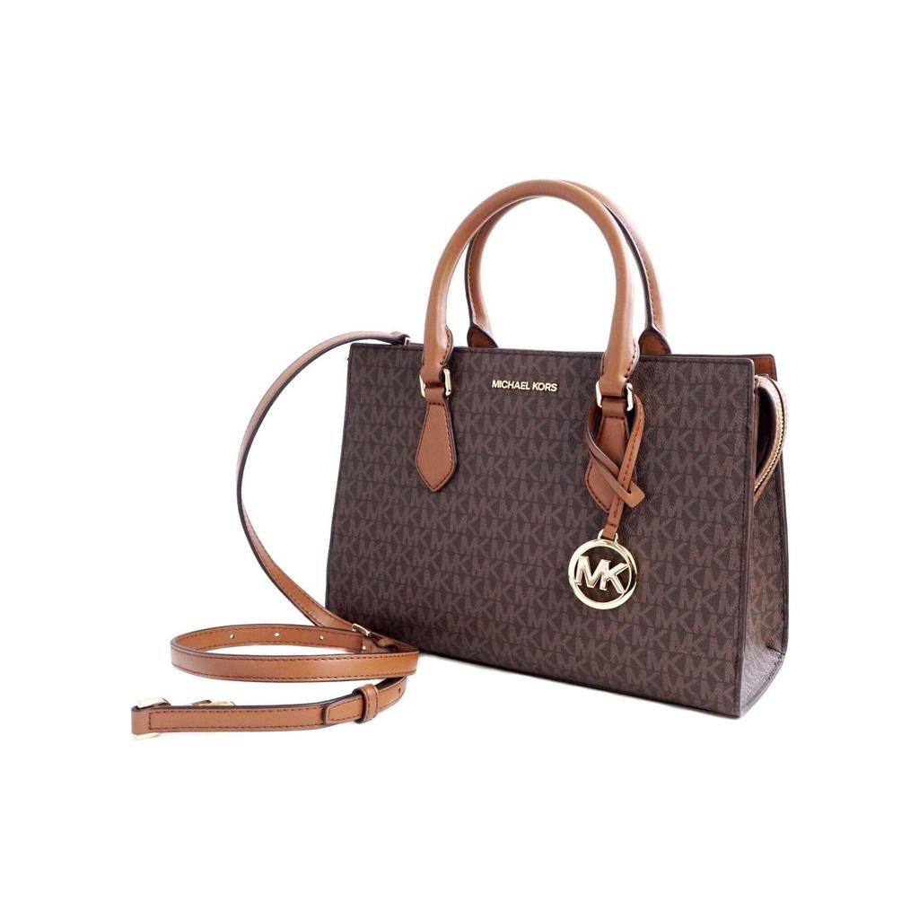 Michael Kors Sheila Logo Pendant Classic Monogram Zip Leather Tote Bag Women Tote Gold Brown 35S3G6HS2B-BROWN