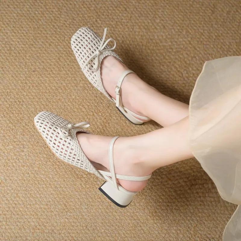 Fashion 2025 Hot Sale Ladies Shoes Buckle Strap Women's Sandals Fashion Butterfly-knot Dress Summer Hollow Out Versatile Heeled Sandals