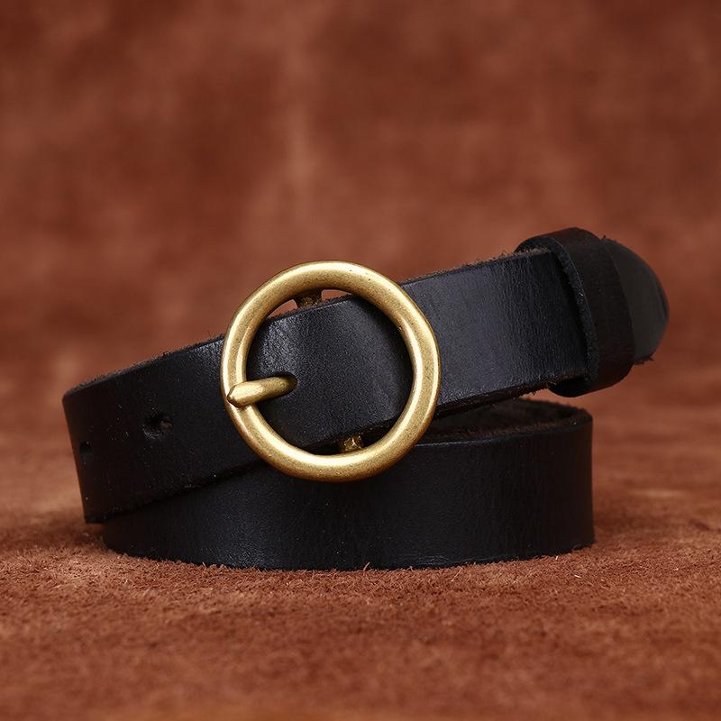 2.3Cm Wide Retro Washed First Layer Cowhide Round Buckle Belt Women'S Genuine Leather Casual Versatile Jeans Belt Women