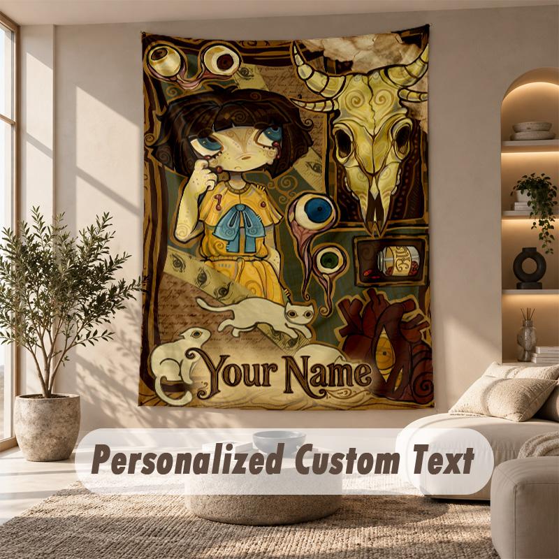 Tapestry Custom Name Text, Wall Hanging Tapestry Home Room DecorFran Bow