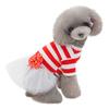 Pet Dress Striped Knit Top with Tulle Skirt and Polka Dot Bow Soft Fabric Comfortable Fit for Small Dogs and Cats