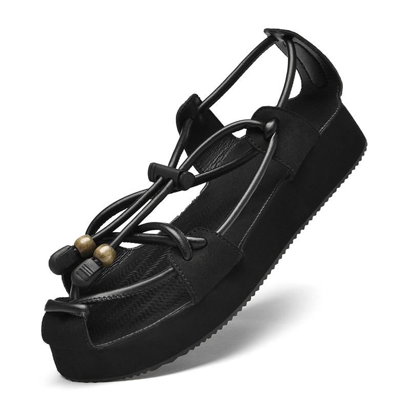 

Модные брендовые летние мужские сандалии из кожи, мужские тапочки, гладиаторские мужские пляжные сандалии, мягкие, удобные, для прогулок на свежем воздухе 45 чёрный