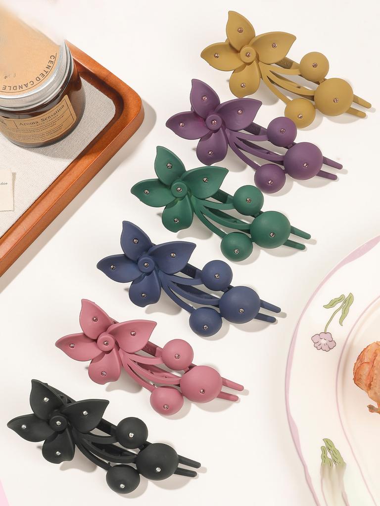 Clame de păr elegante cu flori mate și diamant, agrafe de păr mate pentru femei fete păr creț, accesorii de păr simple tip cioc de rață