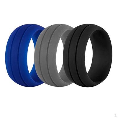 3 Pieces Silicone Wedding Ring Men Women Band Comfortable Flexible Size 8- As Described