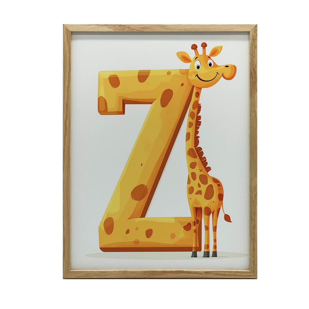 Żyrafa Z Literką Z - Plakat Dla Dzieci Żyrafa Z Literką Z - Plakat Dla Dzieci, 70X100 Cm, Rama Drewniana Jasny Dąb, Papier Matowy 230 Gsm