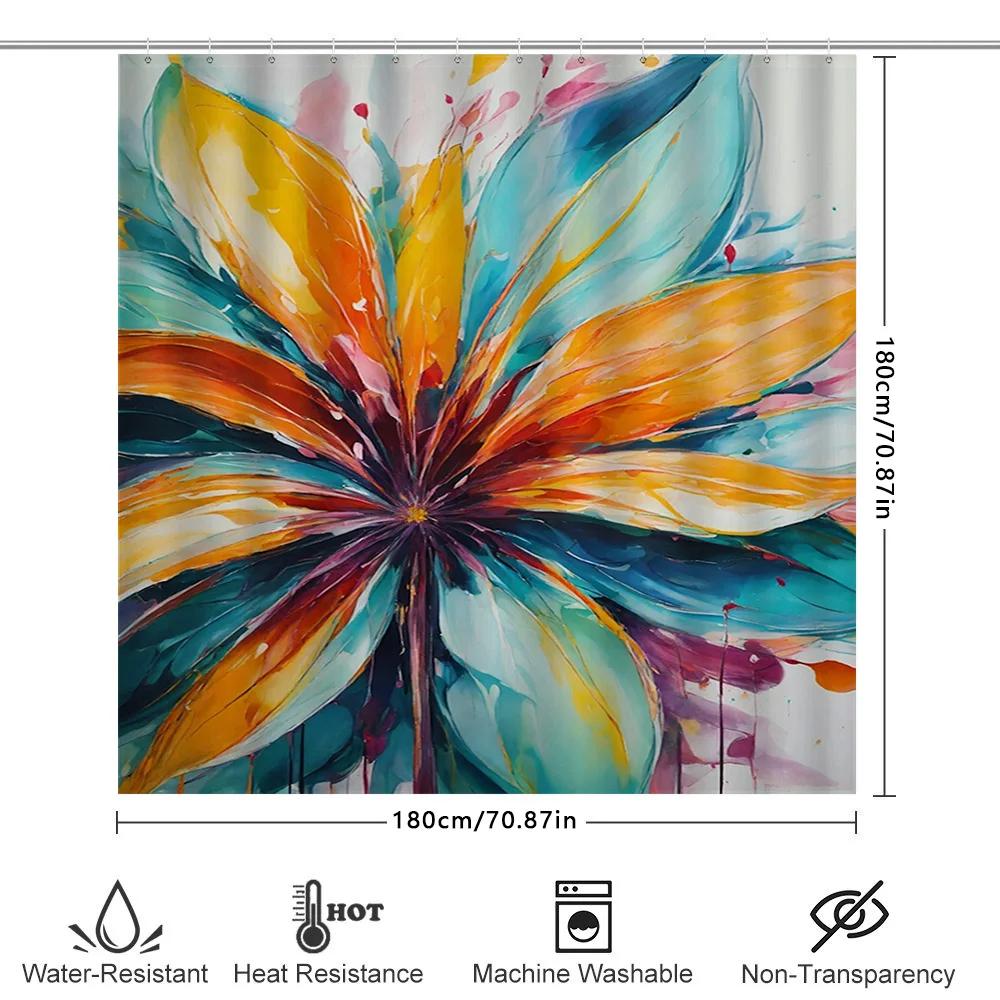 Multicolored Flower Shower Curtain Waterproof Home Decor Bathroom Shower Panel Curtain Floral Watercolor Design