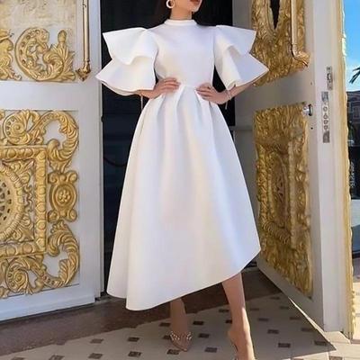 Robes de cocktail et de soirée à col rond et taille haute à manches courtes pour femmes, mode été printemps