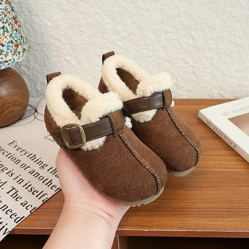 Girls Winter Warm Fleece-Lined Closed-Back Slip-On Boots Kids Ages 4-16 Thick Sole Rubber Shoes In Camel Brown