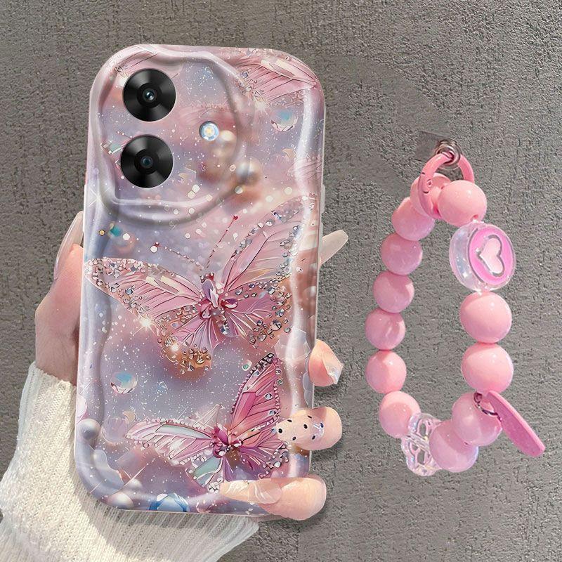 Realme Note60 Mobile Phone Case Cream Pattern White Crystal Butterfly