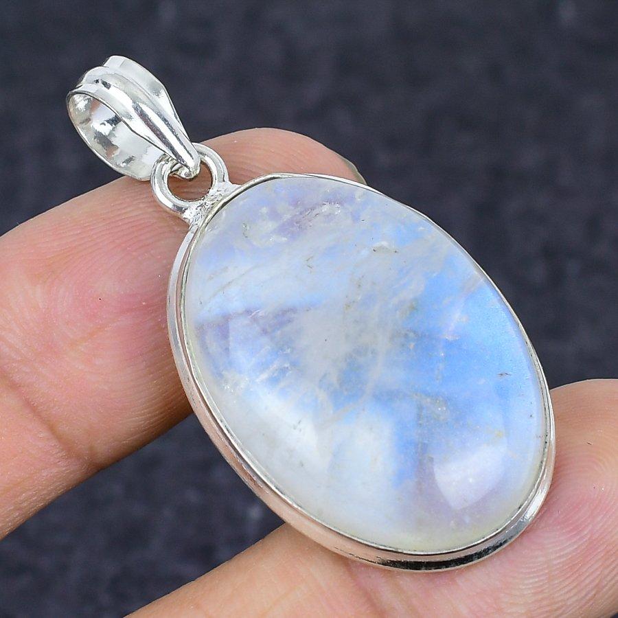 Moonstone Gemstone Handmade 925 Sterling Silver Jewelry Pendant 1.85" Z2w81