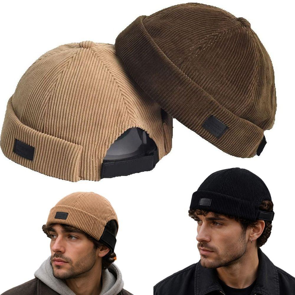 Adjustable Brimless Cap Soft Corduroy Dome Hat Casual Beanie Hat  Street Fashion Matching