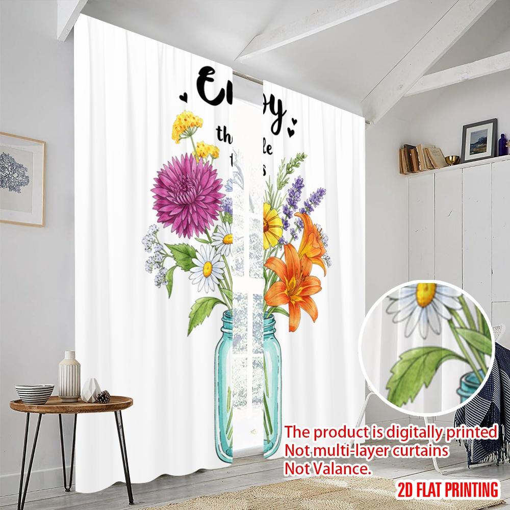 2 Stück 2D-Flachdruck Vorhänge Genießen Sie Kleine Dinge Blumenkrug 100% Polyester Ohne Strom Ganzjahres Party & Feiertag