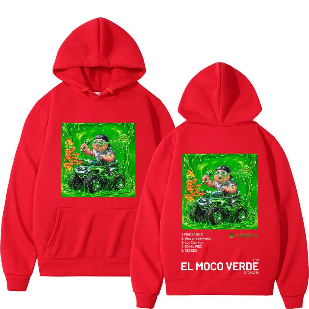 Rapper Feid El Moco Verde Album 2026 Tour Print Hoodies Men Women Hip-hop Pullover Autumn Winter Warm Yet Not Bulky for Autumn & Winter