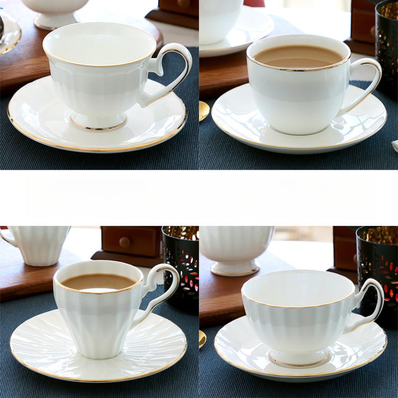 White Bone China Coffee Cup and Saucer, Lightweight Porcelain Espresso Cups with Gold Trim,Ceramic Tea Cup Coffee Mug,1 Set