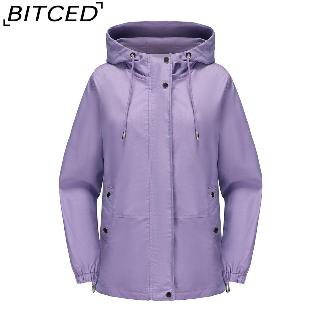 BITCED Spring/Autumn Casual Trench Coat for Women Loose-Fit Windproof Jacket with Hood Long-Sleeved Windbreaker