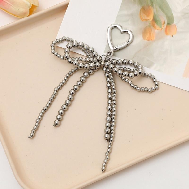 Stylish Ribbon Bowknot Backpack Keyring Fashionable Keychain Fashionable Beaded Charm Pendant Accessory Gift for Women