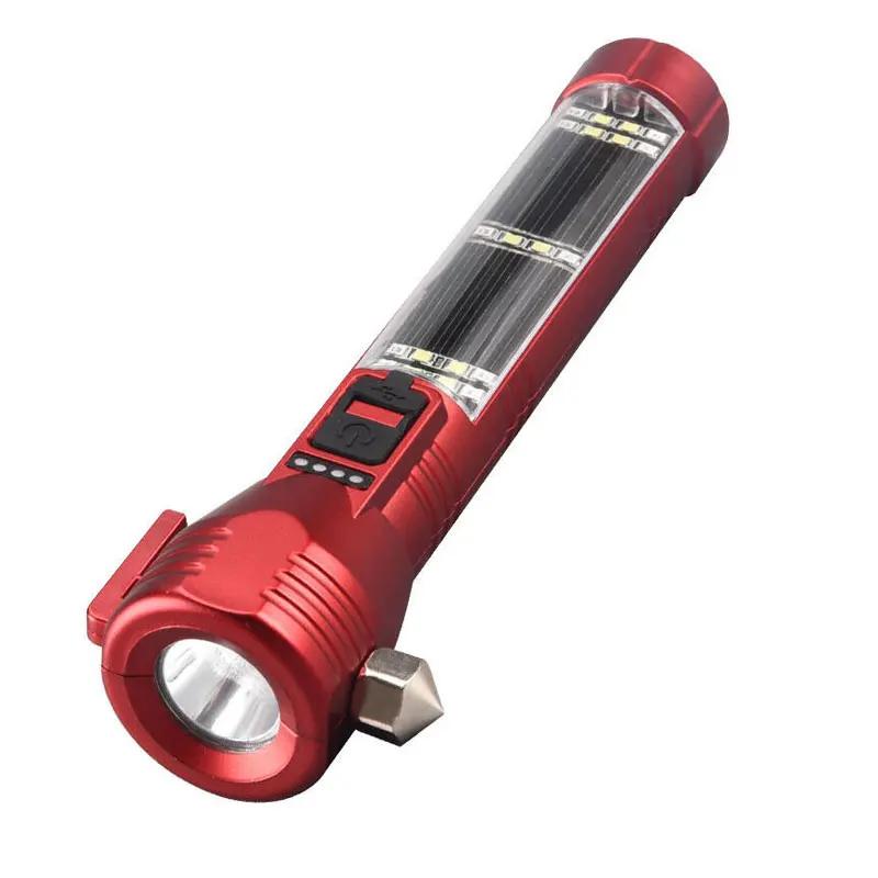 

High Brightness Window-Breaking Safety Hammer Emergency Escape Multifunctional Car Flashlight LED Solar Outdoor Emergency Light красный