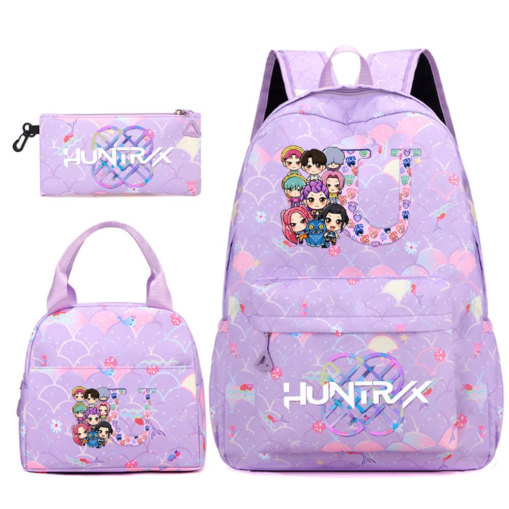 3Pcs/set 26 English Letter Kpop Printed Backpack Handbag Pencil Case for Teenger Student Girl Boy Schoolbag Kid Bookbag Large Capacity Travel Bag Gift