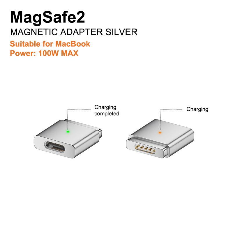 100W Type-C Female To Magsafe 2 Converter Laptop Indicator Light Usb-C Magnetic Adapter Zinc Alloy Connector For Macbook Air/Pro