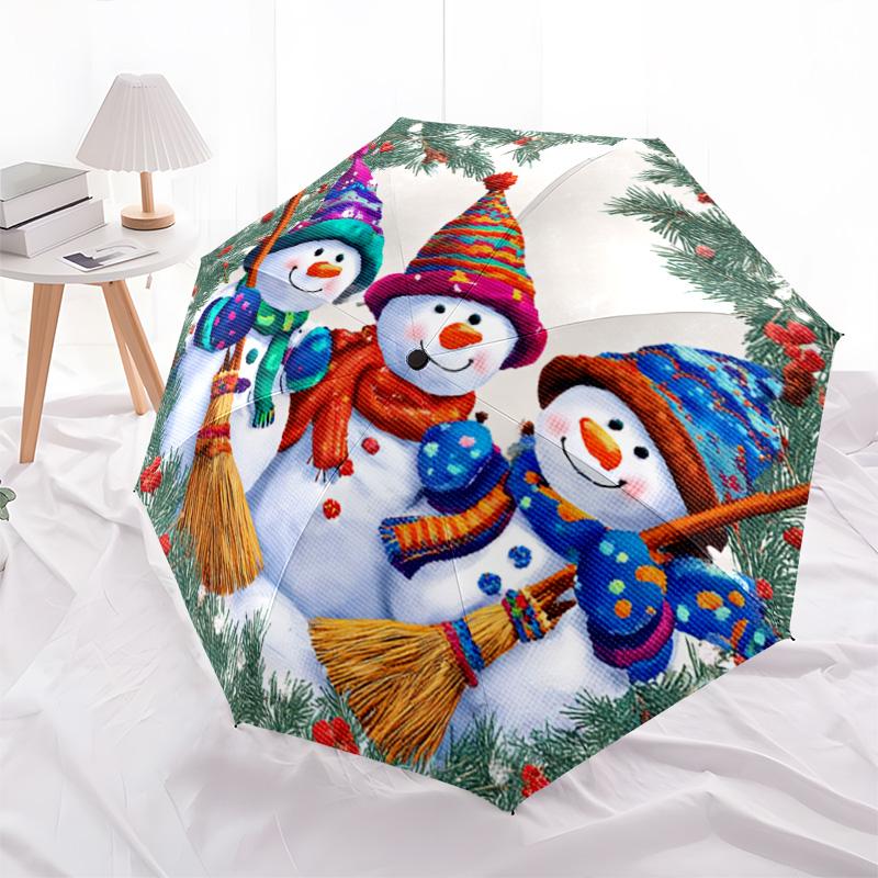 1 PC Automatic Folding Umbrella - Colorful Snowmen Pattern, Portable & Foldable Design with 8 Ribs, Christmas Birthday Gifts