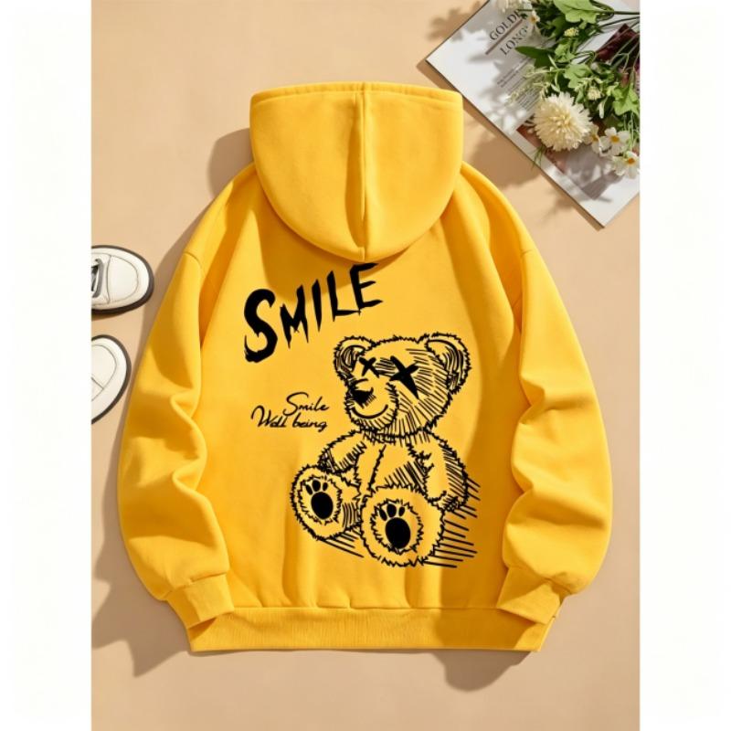 Felpe Primavera Autunno per Ragazzi Ragazze Felpa Casual Abbigliamento Bambini Top Felpa con Cappuccio a Manica Lunga Pullover con Cappuccio Stampato Orsetto Sorridente