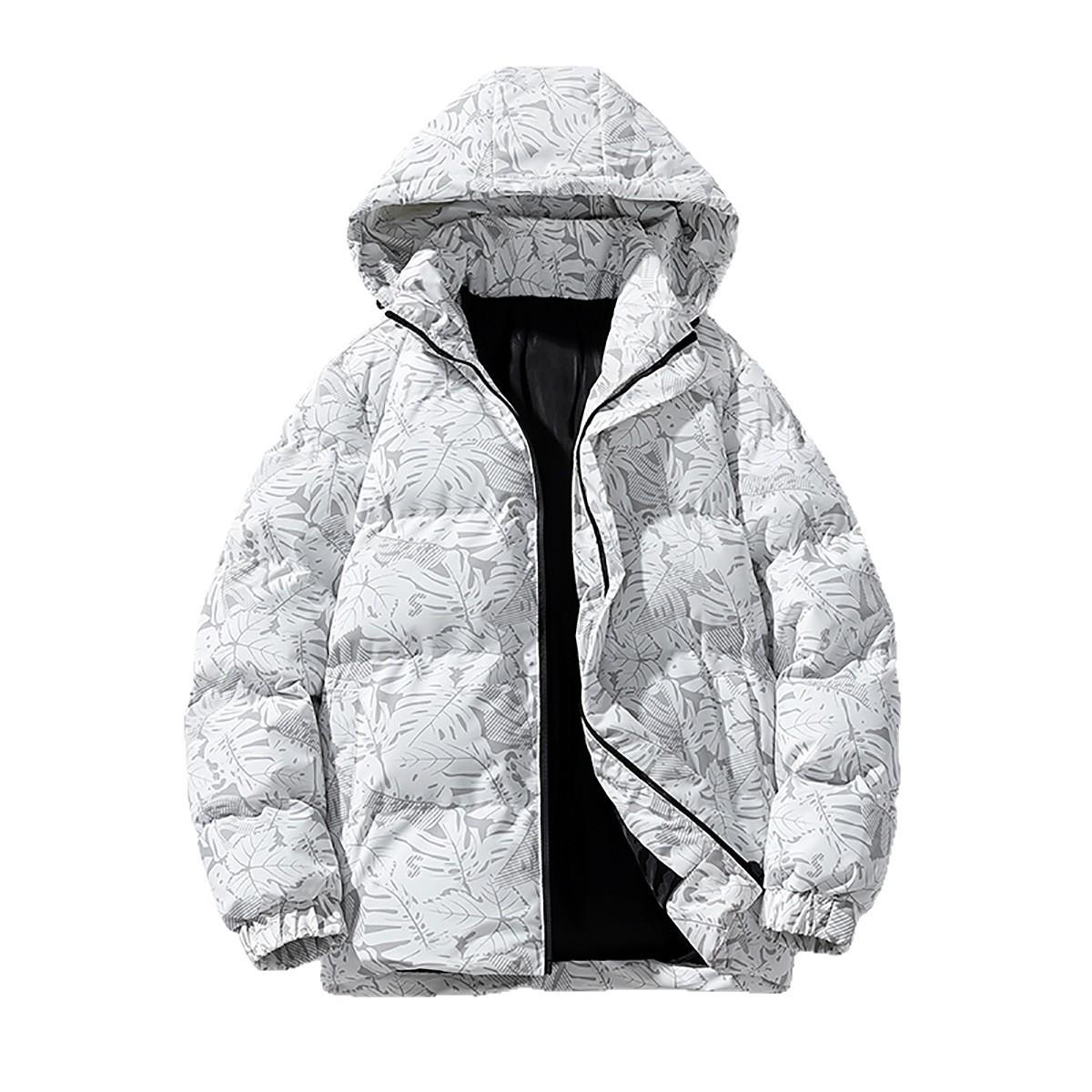Weft Men's Black Hooded Cotton Jacket Casual Loose Solid Color Versatile Winter New Thickened Warm Windproof Cotton Jacket Cm