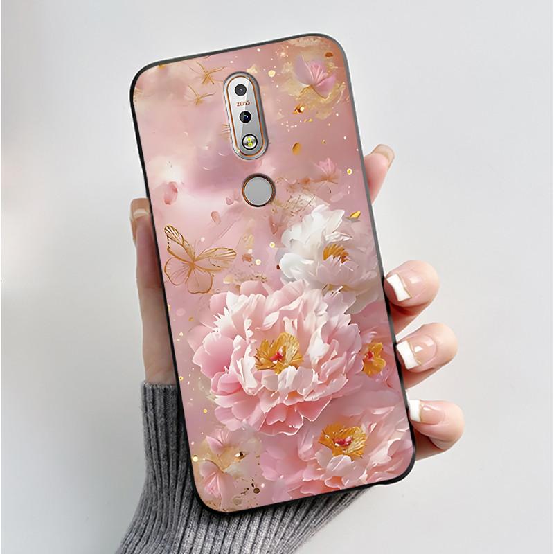 Printing Pattern Case For Nokia 7.1/Nokia 7 Plus Fundas Nokia7 Cover Soft Silicone Black Shell Cute Flower Cartoon Casing Coque