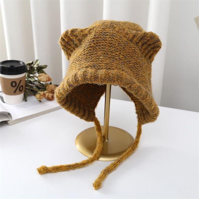 Cute cat ears knitted warm hat ladies ear protector wool hat winter versatile Internet celebrity hat tide