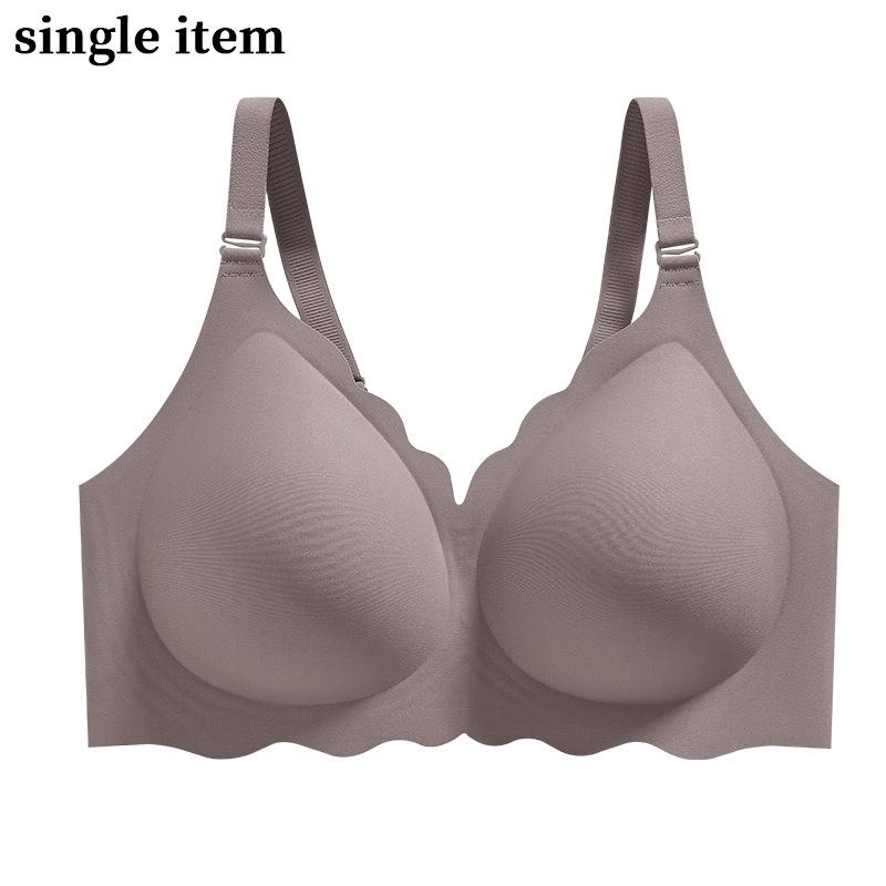 Leopard Print Bra Large Size Underwear Women's Jelly Glue Thin Seamless Steel Rim Bra