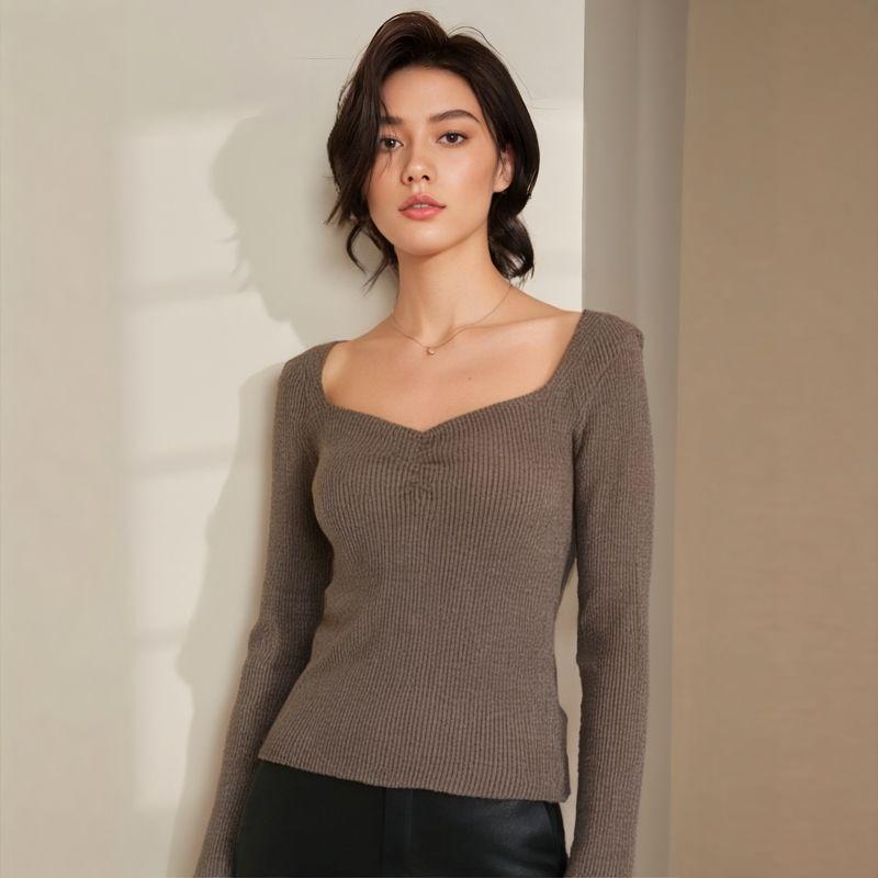 Export French Style New V-neck Pullover Long Sleeves Knitwear Women's Clothing Autumn Sexy Low Cut Bottoming Shirt Slim Looking Tops