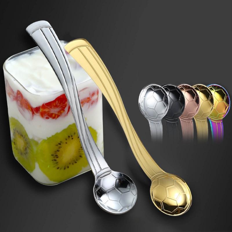 1/6Pcs Football Pattern Coffee Dessert Spoon Long Handle Stirring Spoons Stainless Steel Small Spoon Kitchen Accessorie