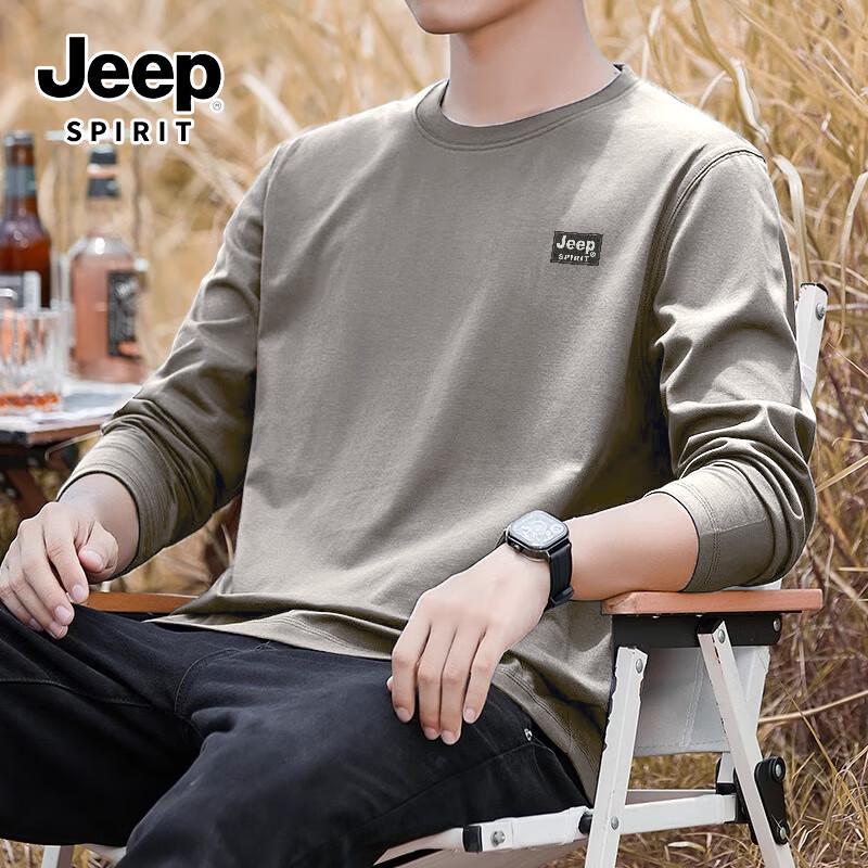 JEEP SPIRIT Men s Heavyweight Cotton Loose Long Sleeve T-shirt 5XL