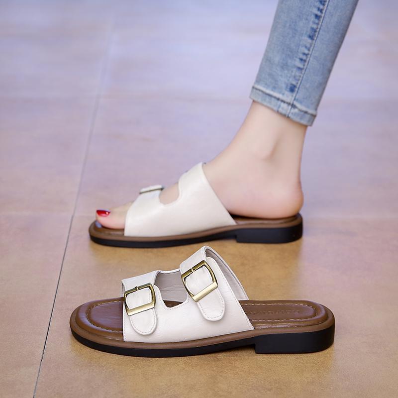 CRLAYDK Flat Sandals for Women Walking Summer Ladies Adjustable Buckle Strap Casual Outdoor Slippers Dressy Slides Footwear