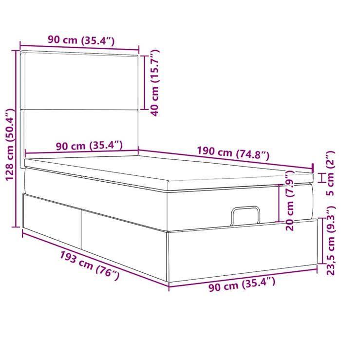 VidaXL Cadre de lit ottoman avec matelas gris foncé 90x190 cm velours, cadre de lit, cadre de lit rembourré, cadre de lit 3313368