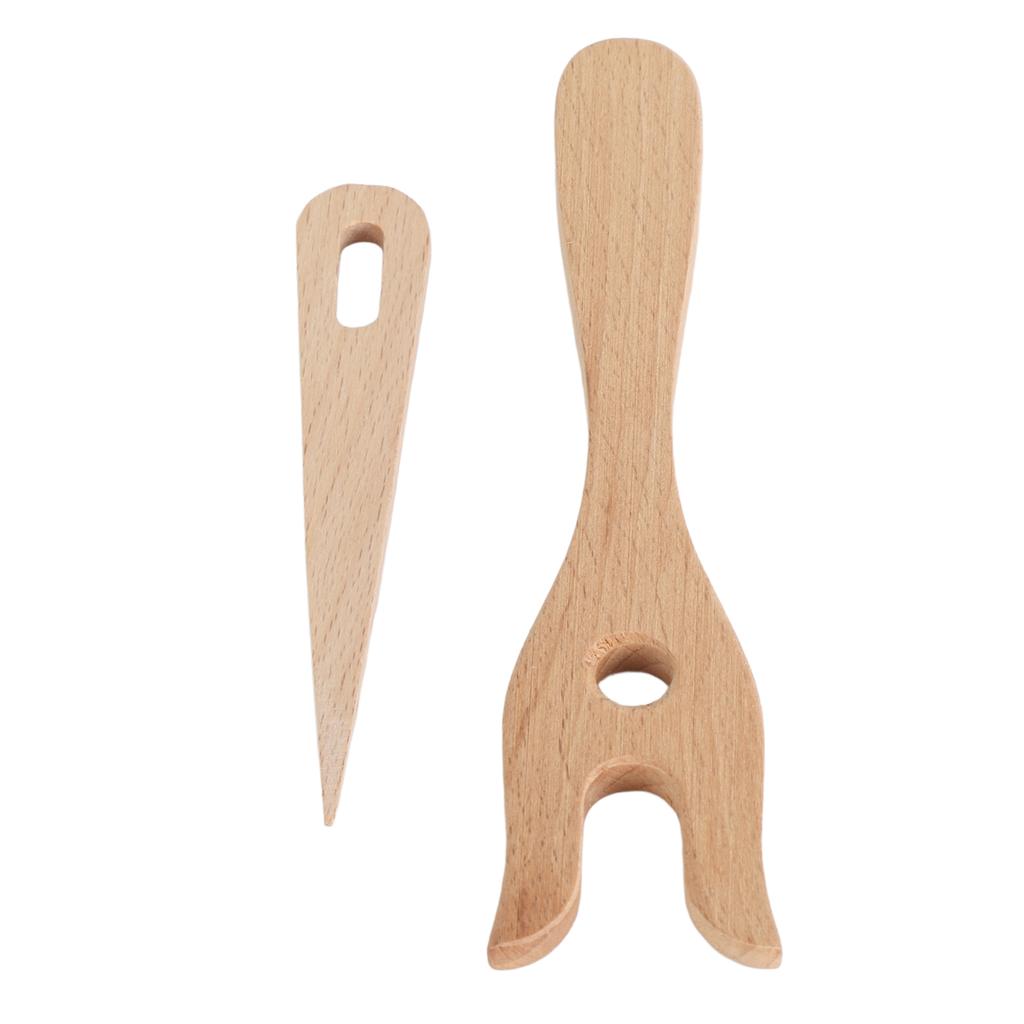 2Pcs Knitting Fork and Eye Needle Kit Multifunctional Wood Weaving Crochet for Jewelry Toys Dresses Weaving Tool