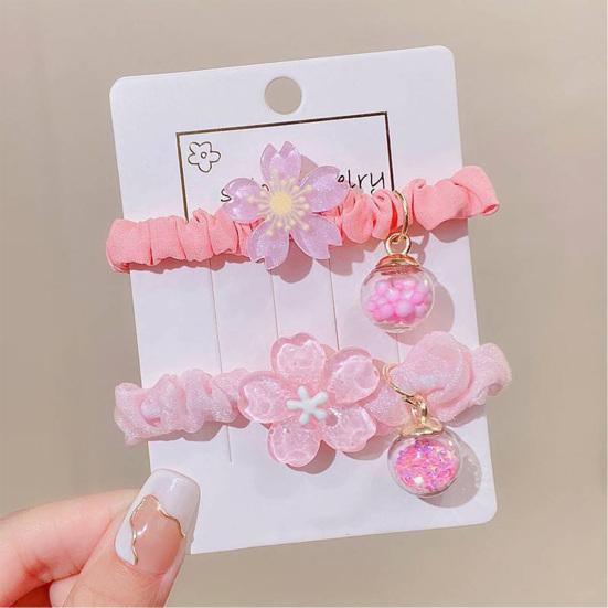 2Pcs Hair Tie High Elasticity Glossy Fabric Hair Rope with Transparent Cherry Blossom