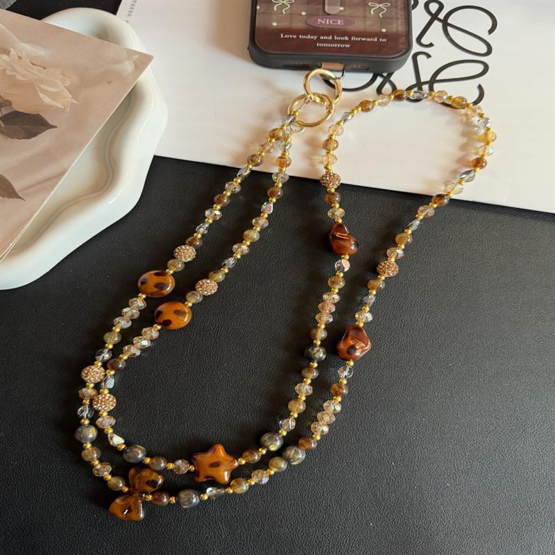 Leopard Print Butterfly Knot Phone Chain With Beaded Keychain For Women And Men