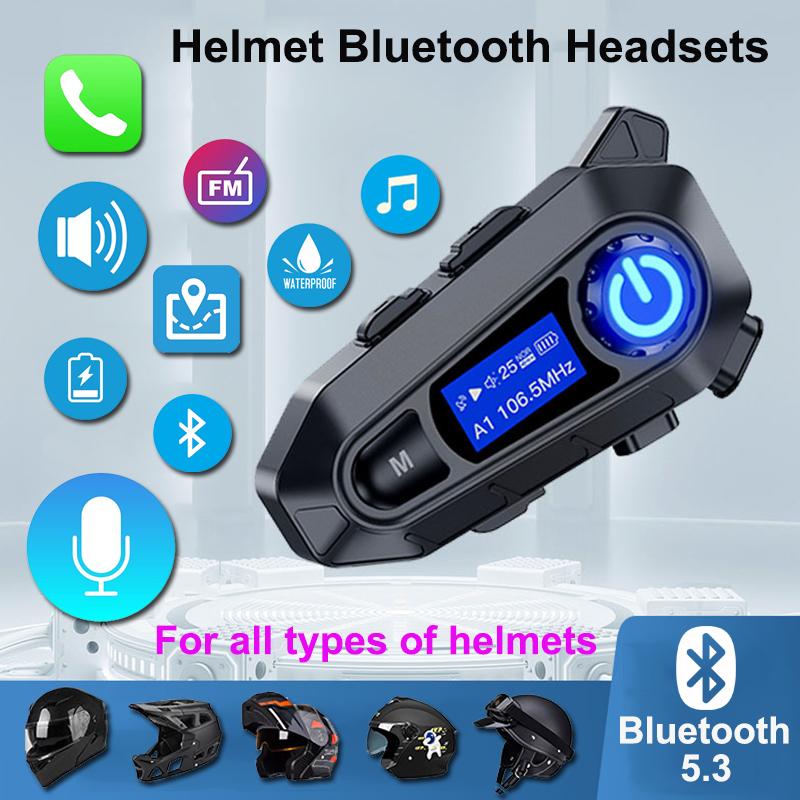 A1 Motorradhelm Bluetooth-Headset Kabelloses LCD-Display Freisprechen Musik-Headset IP67 Wasserdicht Radfahren Anruf
