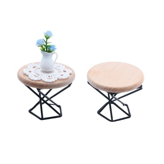 1/6 1/12 Scale Miniature Dollhouse End Table Furniture Wooden Round Side Tea Table Model with Tablecloth And Potted Flower for Dollhouse Decoration