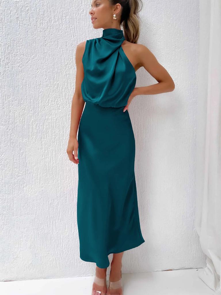 Luxury Satin Sleeveless Dress for Women - Elegant Evening Gown for Spring/Summer Collection