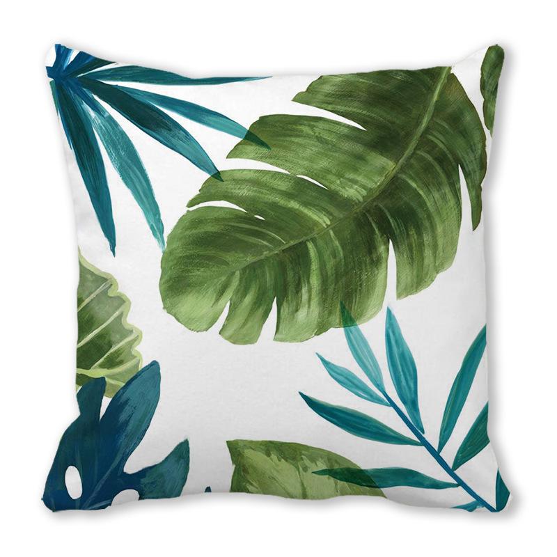 Watercolor tropical green leaf banana leaf Digital printing short plush pillow covers for sofa office cushion cover home goods