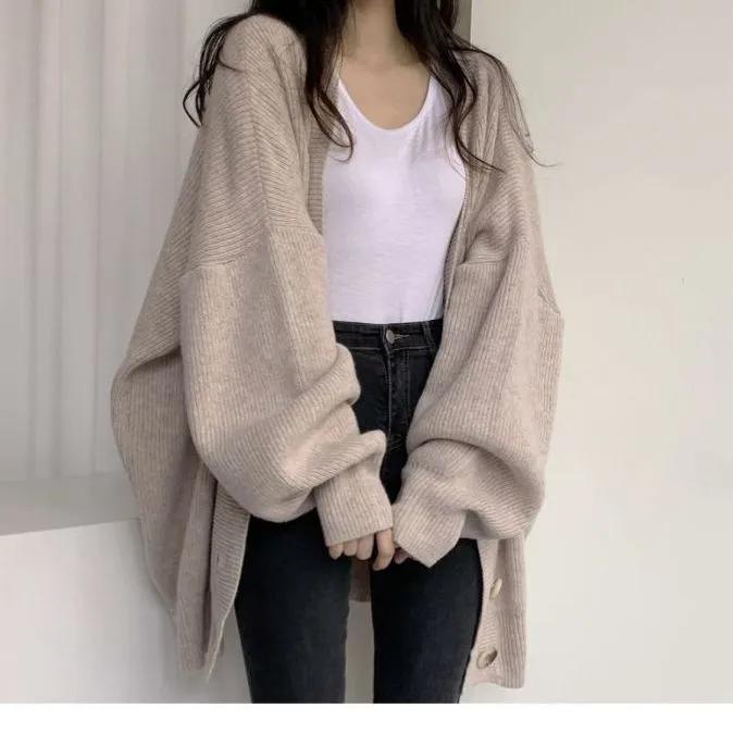 Cardigan Sweater Coat Women Knitted Jackets Autumn Winter Fashion Female Long Sleeve V-neck Loose Casual Sweaters Cardigans