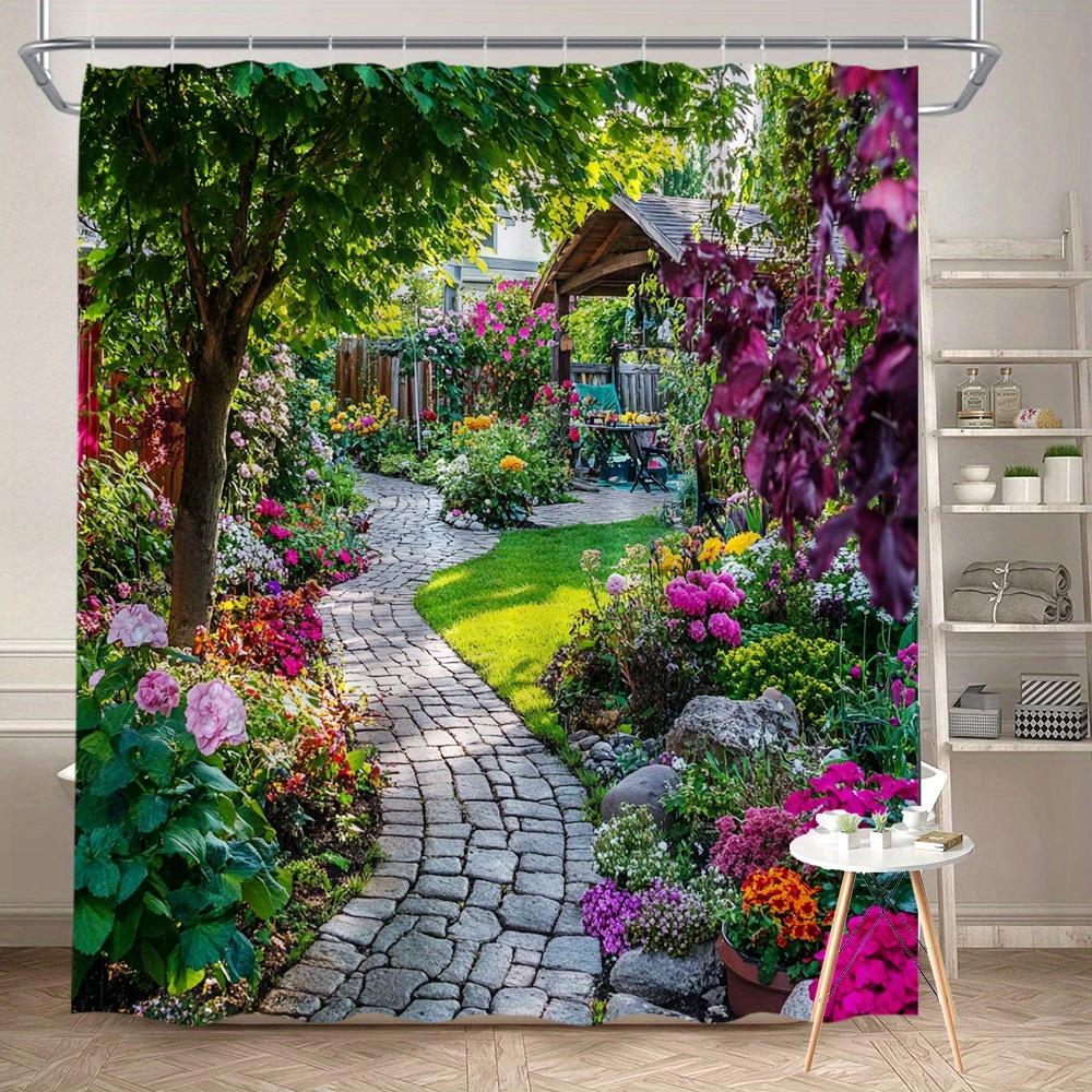 

Garden Path Shower Curtain Flower Garden Landscape 3D Printed Waterproof Bathroom Decor Nature Scene Home Textile Art Design W60H190(CM)-1 Pcs