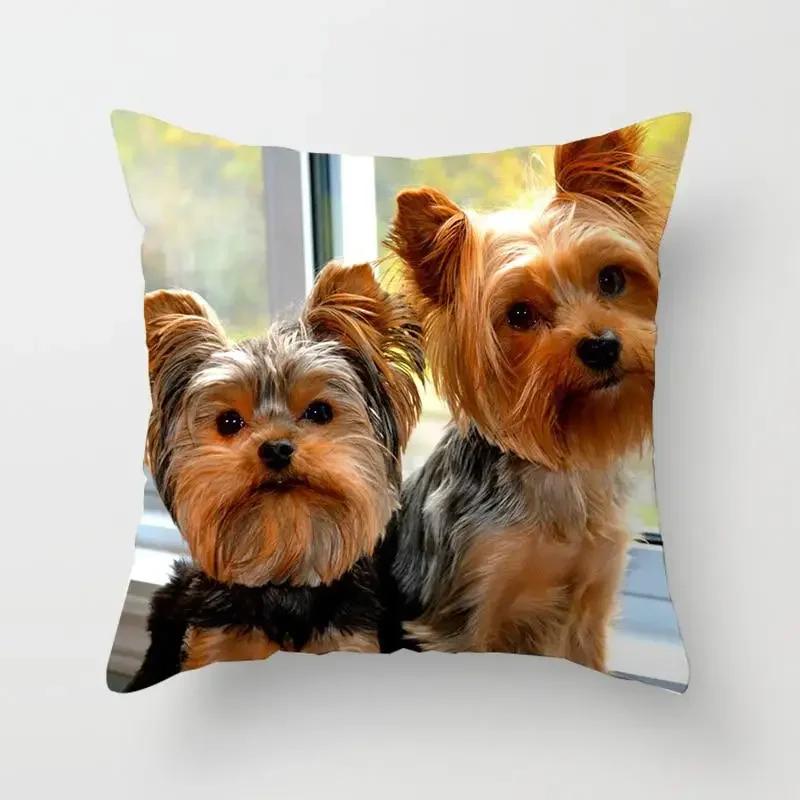 1Pc Cute Dog Yorkie Bichon Yorkshire Decor Print Pillow Case Bedroom Sofa Waist Cushions Cover Car Decoration Cushion