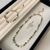 Speciaal gevormde Zoetwaterparel Malachiet Groen Dongling Kralenketting Dames Lichte Luxe Niche Natuursteen Sleutelbeenketting Nekketting