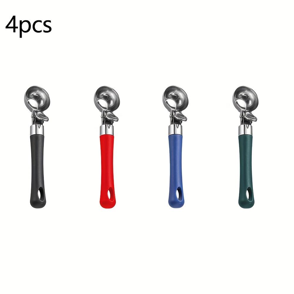 

4 шт. ложка для мороженого из нержавеющей стали с подпружиненной ручкой, удобный захват, разноцветные варианты, универсальная ложка для подачи фруктов для домашнего использования 4pcs
