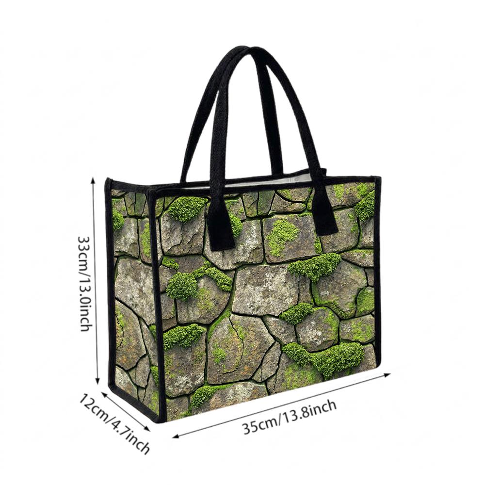 Moss Stone Print Tote Bag for Daily Outdoor Shopping Commute Use