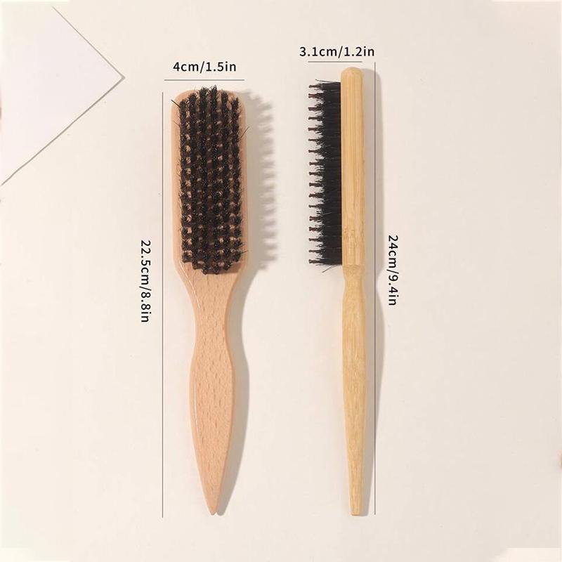 2 Pcs Luxury Boar Bristle Hair Brushes - for Sleek Ponytails, Smooth Hair, Volumizing & Edge Control - Backcombing & Detangling
