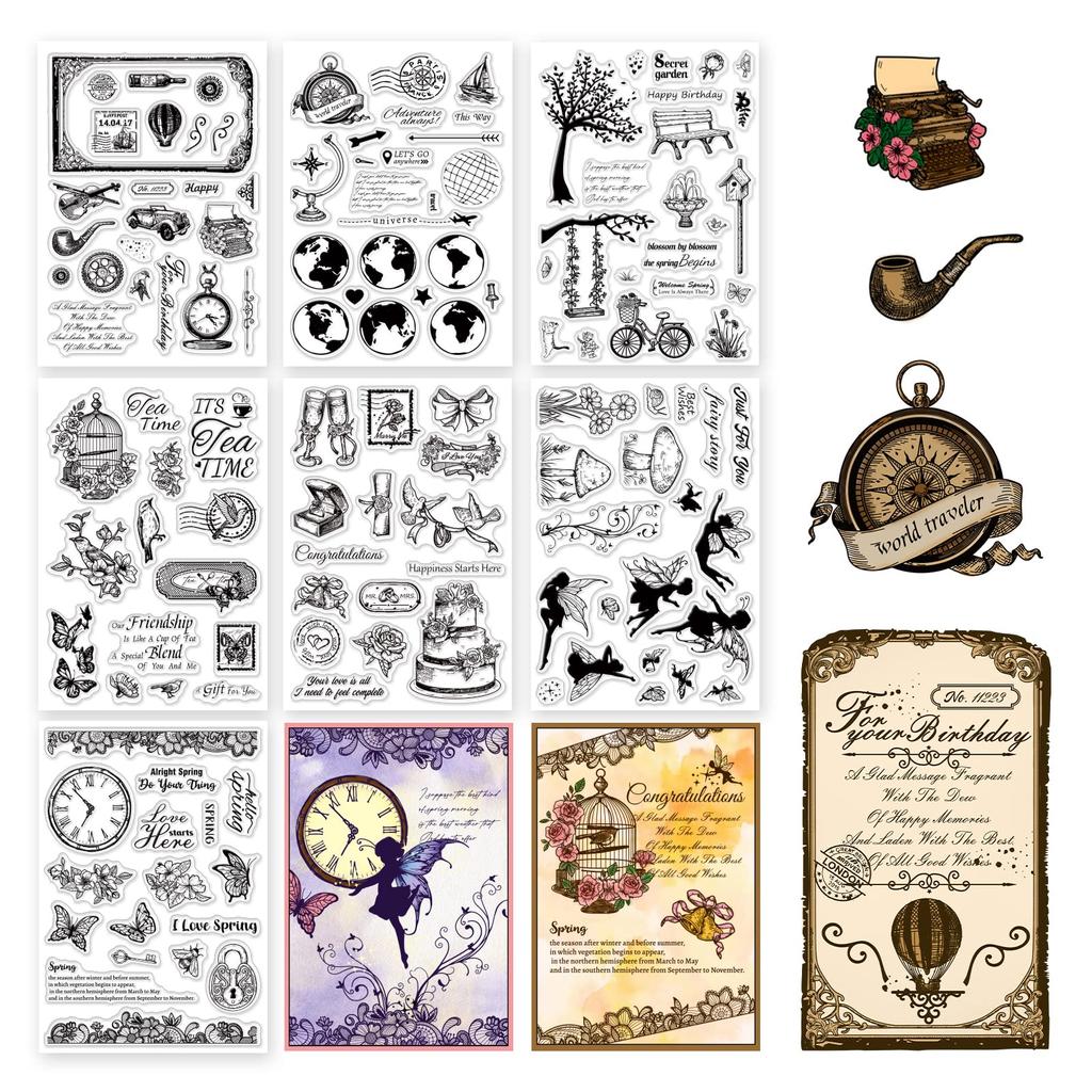 PH PandaHall Clear Stamp European Retro Animal Stamps for and Other Perfect for Letter and DIY Decorative 7-Piece Set, Weddings, Spring, Occasions.